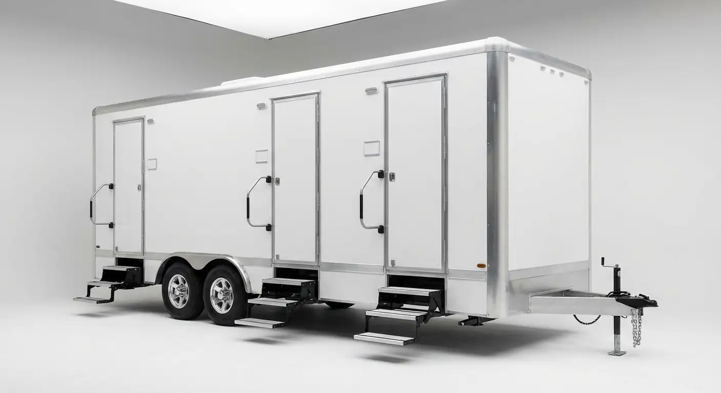 Climate controlled restroom trailer interior features in Bakersfield, CA