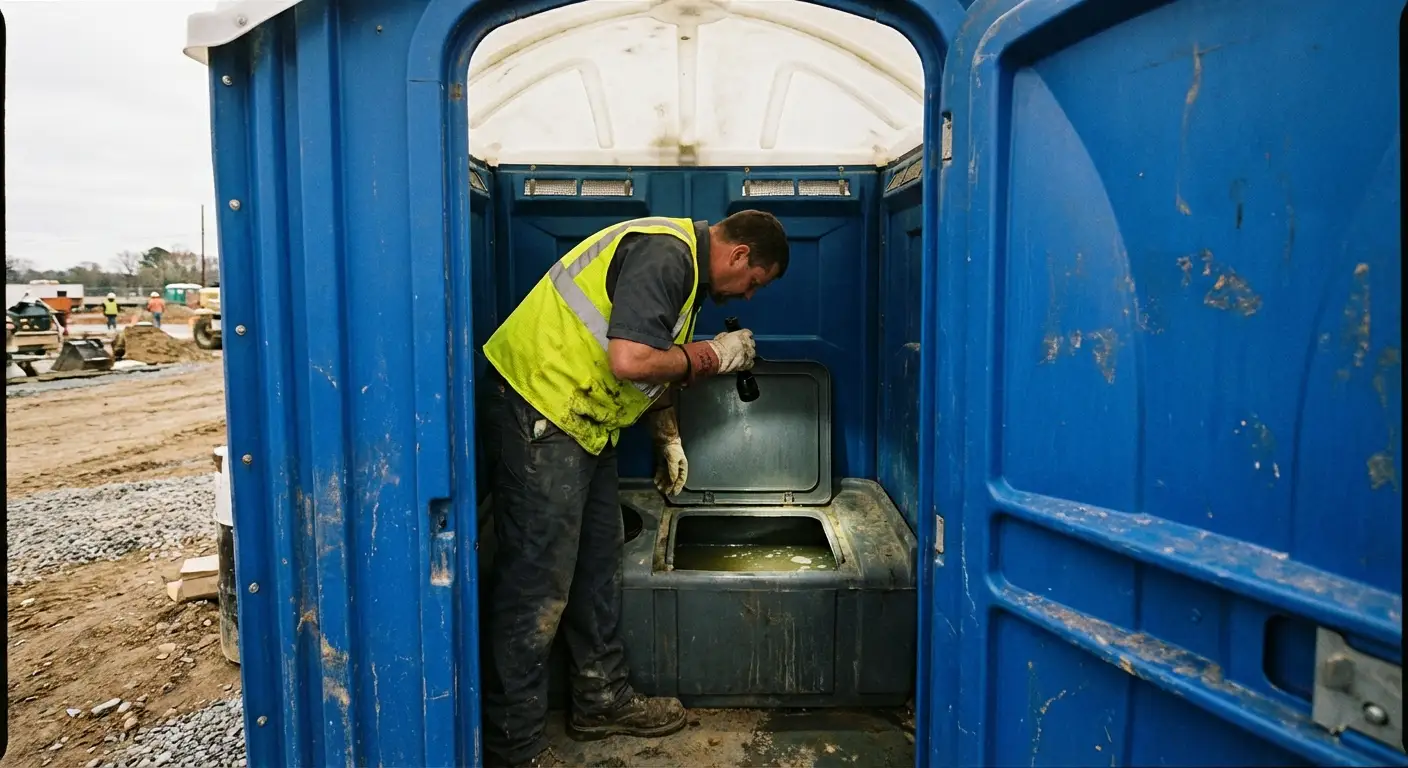 Technician inspecting waste tank levels in Bakersfield, CA