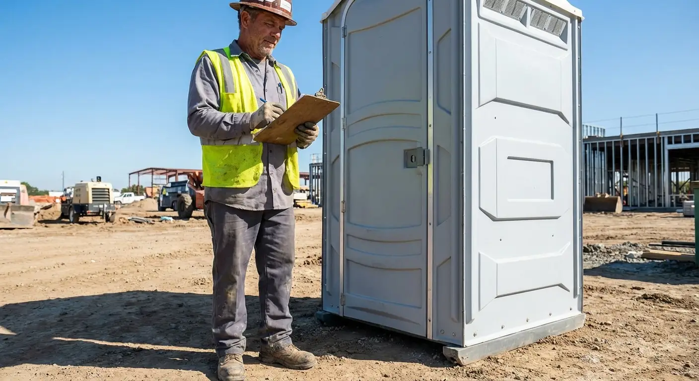 Portable toilet delivery truck ready for service in Bakersfield, CA